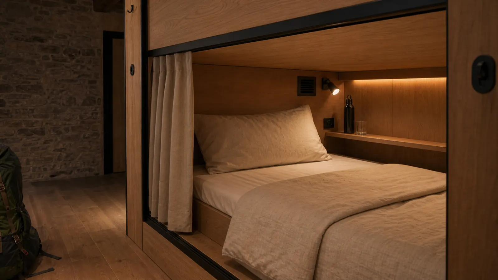 Interior conceptual de una cápsula privada de Camino Hub